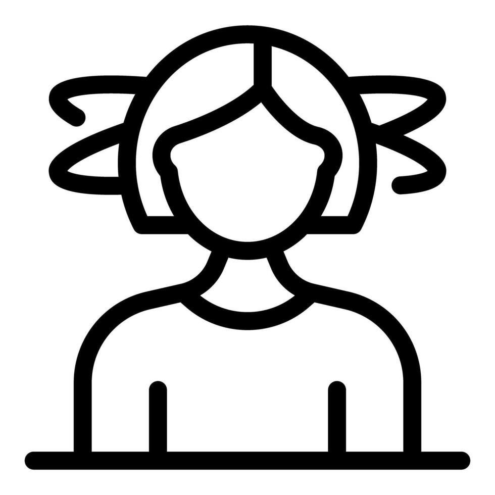 Young girl with hair bows posing for a portrait, simple line art icon vector