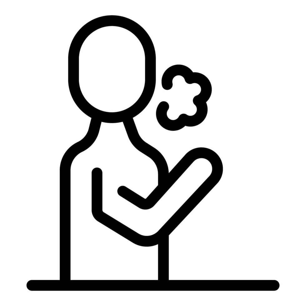 Woman coughing and covering mouth with hand, flu symptom icon vector