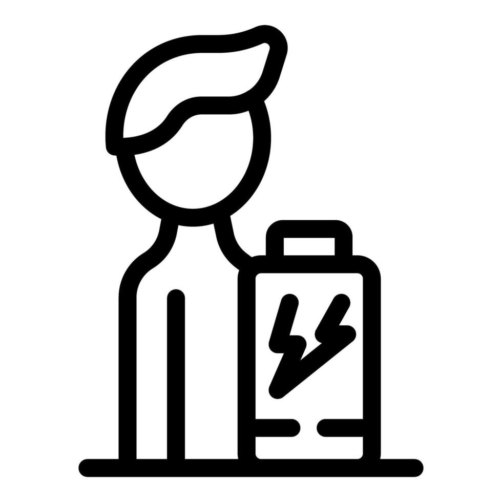 Technician holding battery charging device icon showing electrical power supply vector