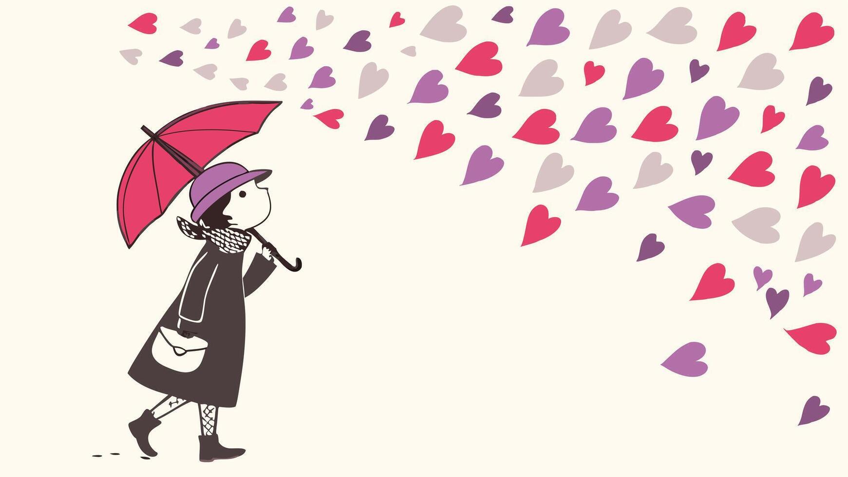 A colorful flurry of heart-shaped confetti in pink, red, and purple, drifting down on a neutral light background, leaving an open area in the center for copy. vector