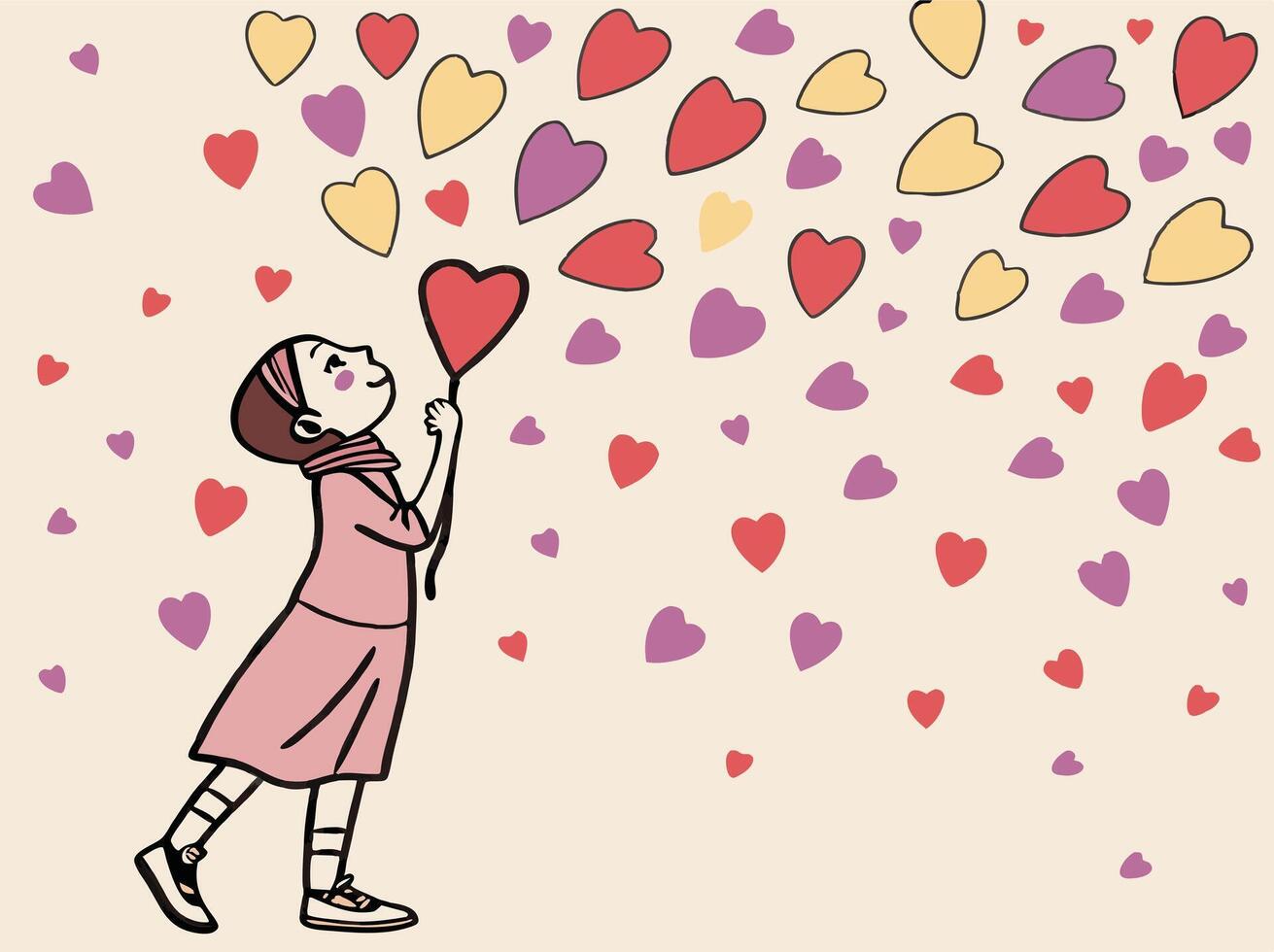 A festive background of red, pink, purple, and gold heart-shaped confetti, gently scattered to frame a blank central space for Valentine's Day wishes. vector