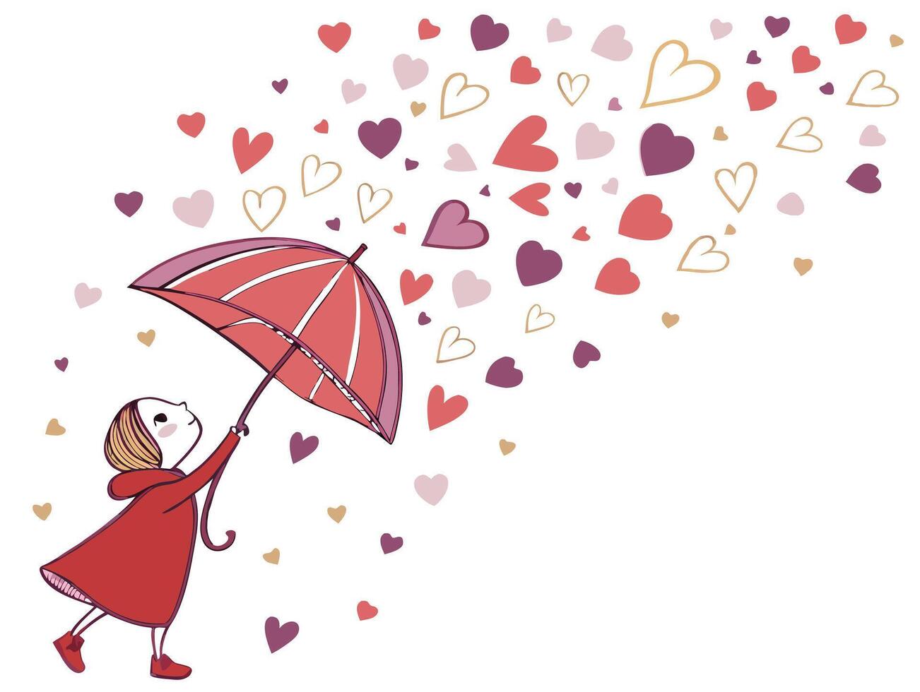 A dazzling display of heart confetti in hues of red, pink, purple, and gold, lightly sprinkled to leave a central area open for a message. vector