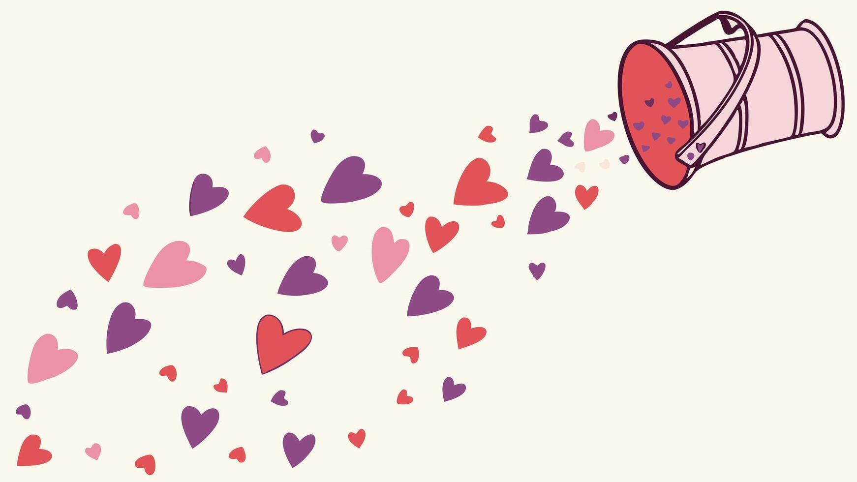 A cheerful cascade of pink, red, and purple heart confetti gently falling on a light, neutral background, leaving room in the center for text. vector