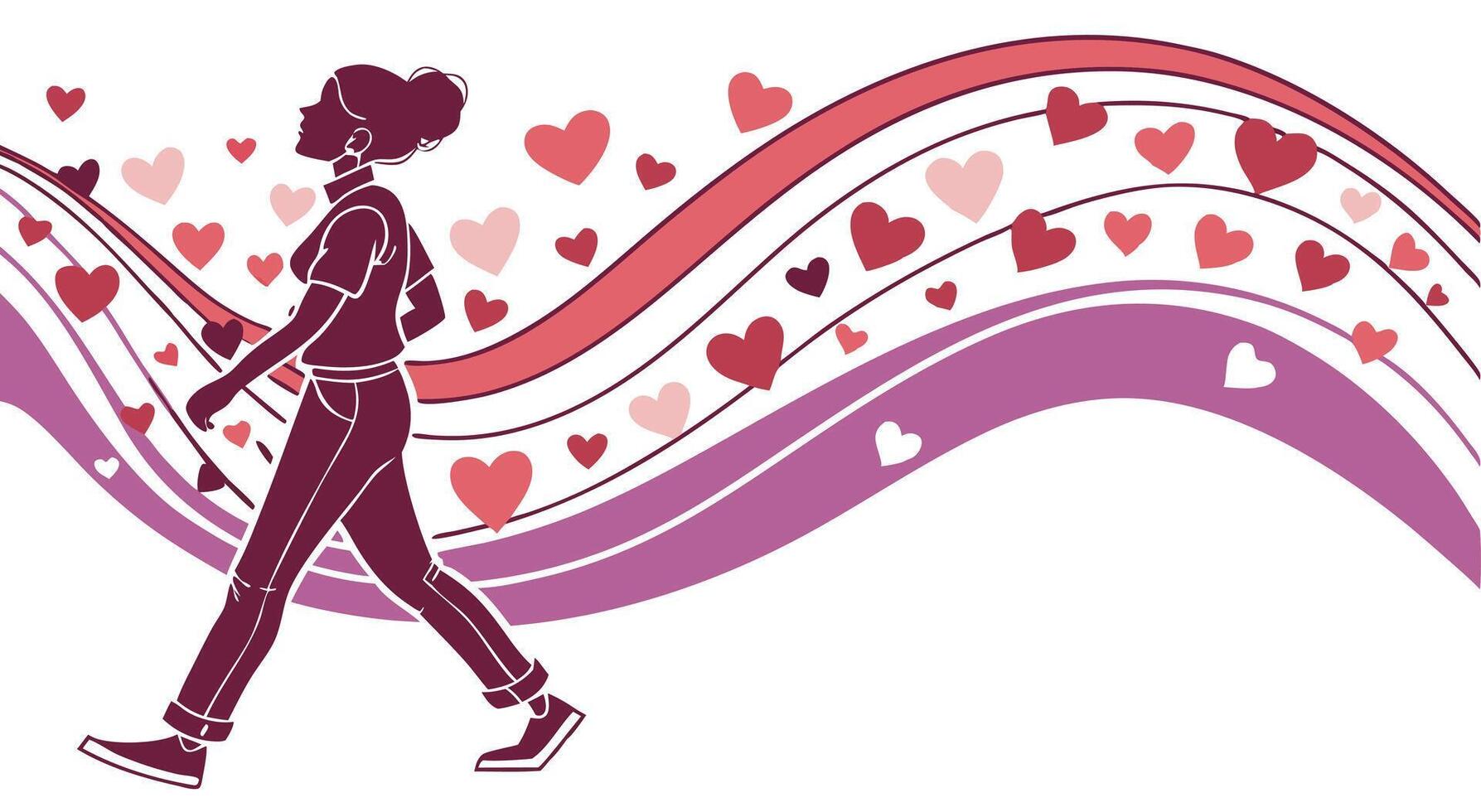 A gradient wave pattern of red, pink, and purple hearts flowing smoothly, with a clear central space for copy. vector