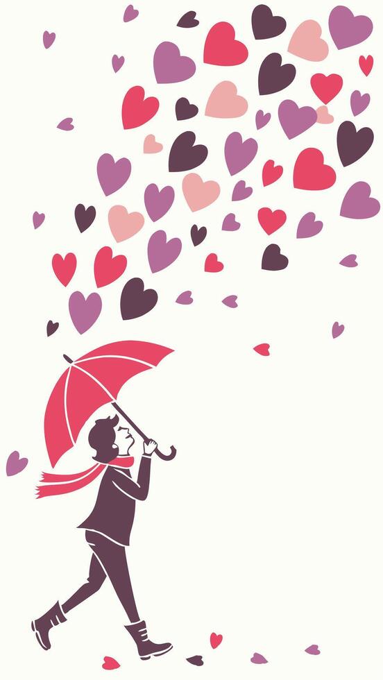 A colorful downpour of heart confetti in shades of pink, red, and purple, showering a soft, neutral background, leaving the middle clear for copy. vector