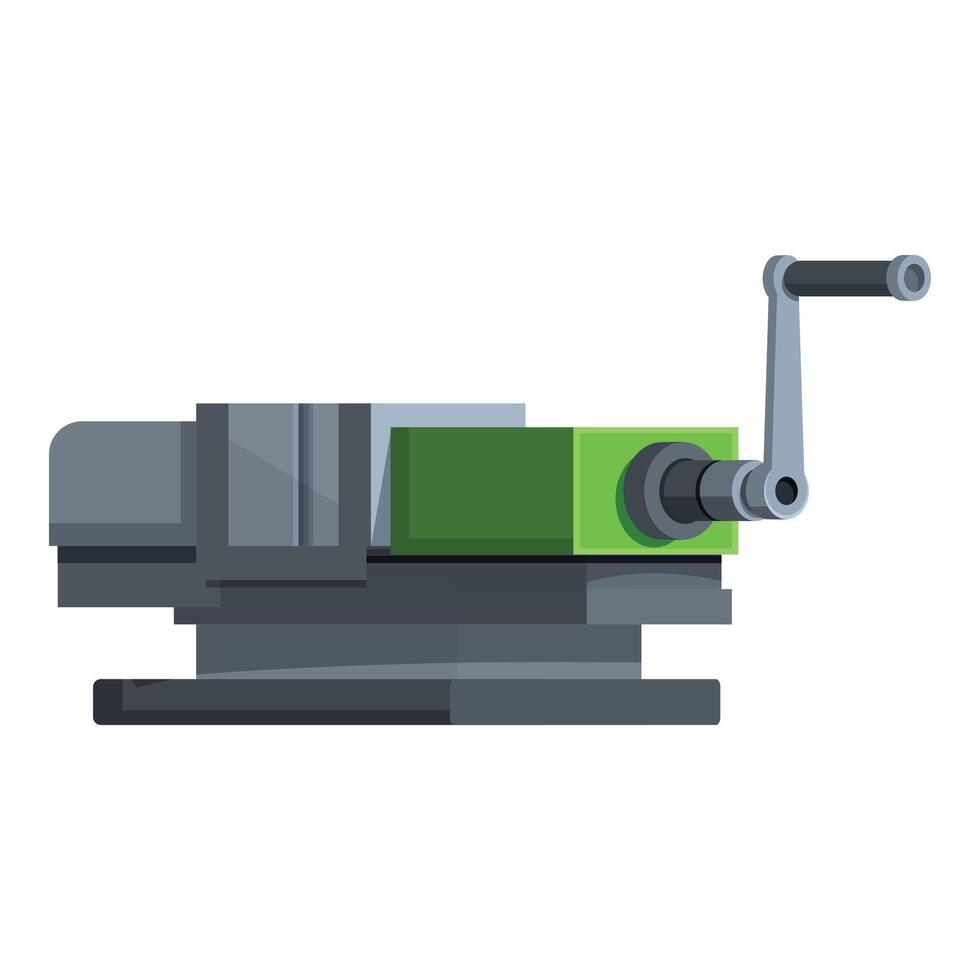 Milling vise gripping metal part during machining process vector