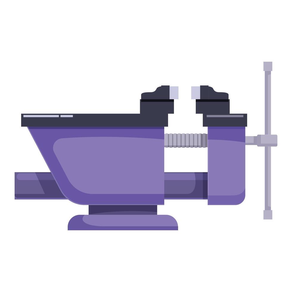 Purple bench vise gripping metal rod, metalworking tool vector