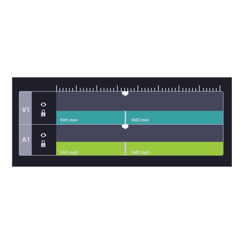 editing software showing timeline, tracks, and controls vector