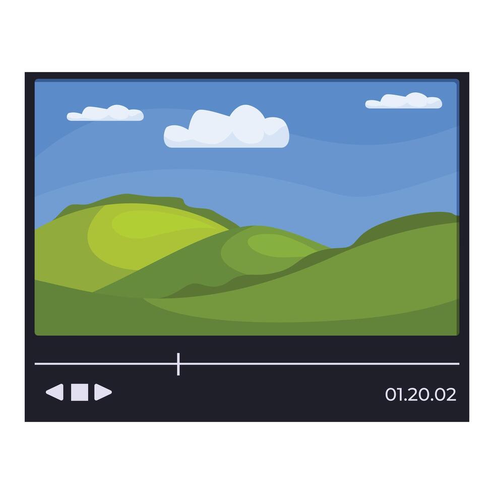 player is showing beautiful green hills landscape with blue sky and clouds vector