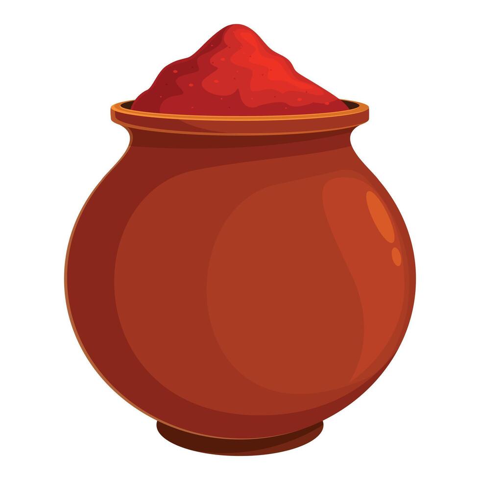 Clay pot brimming with vibrant red chili powder vector