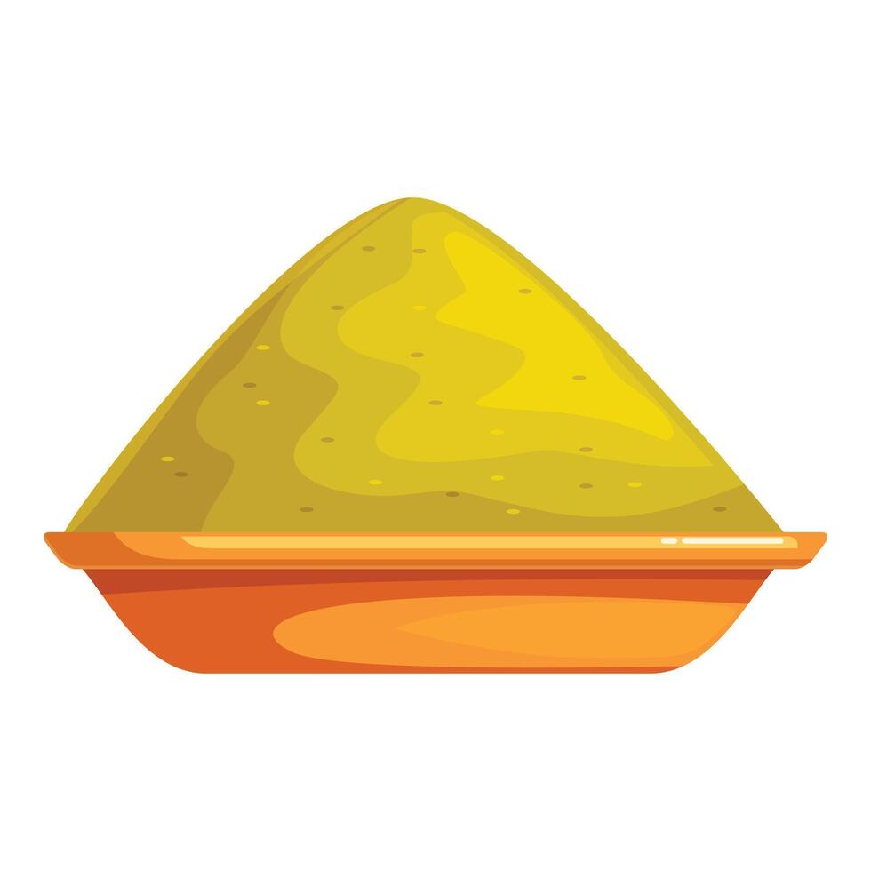 Turmeric powder filling an orange plate on white background vector
