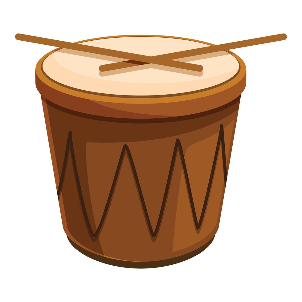 Wooden drum with drumsticks crossing on top, ready to play vector
