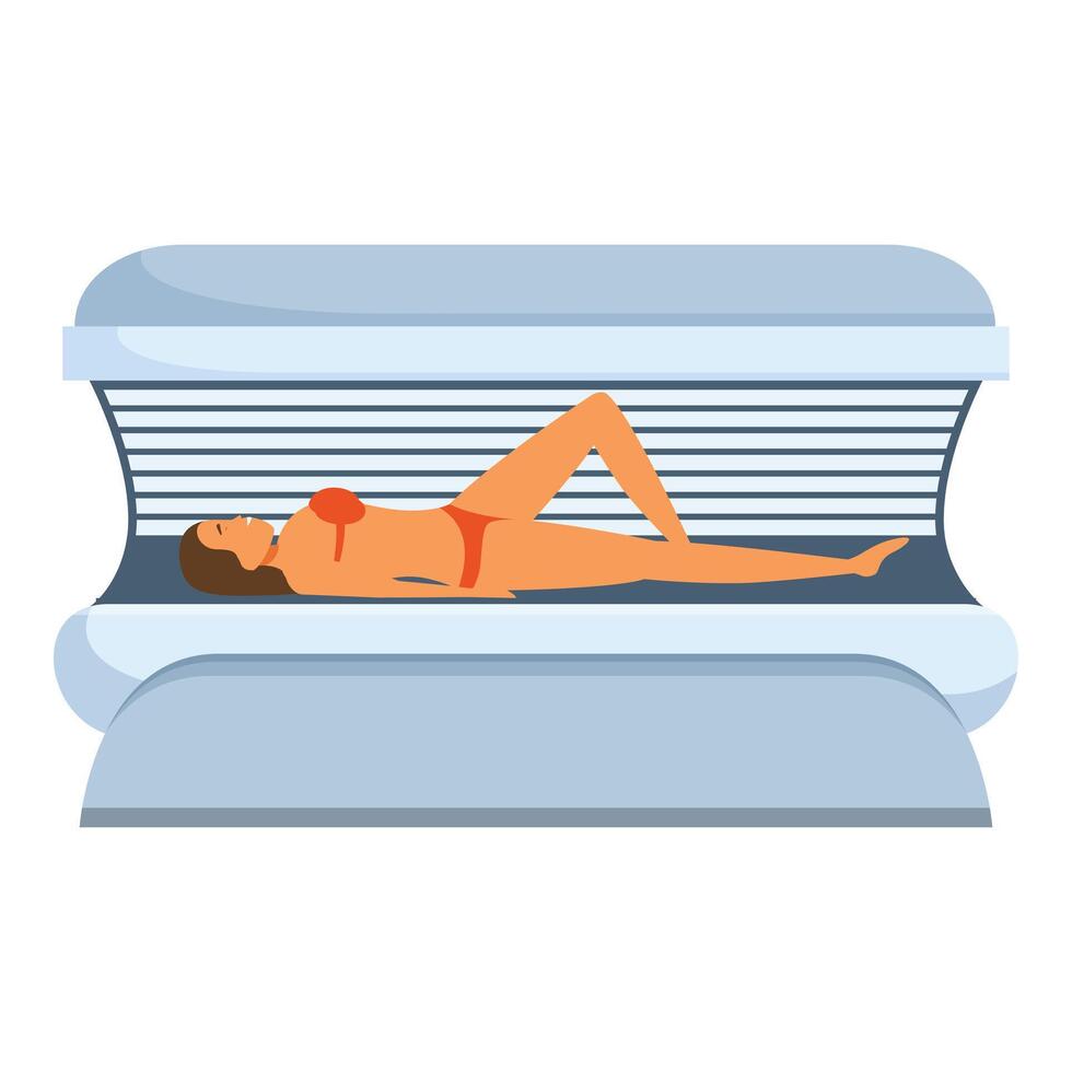 Woman relaxing in modern tanning bed getting artificial suntan vector