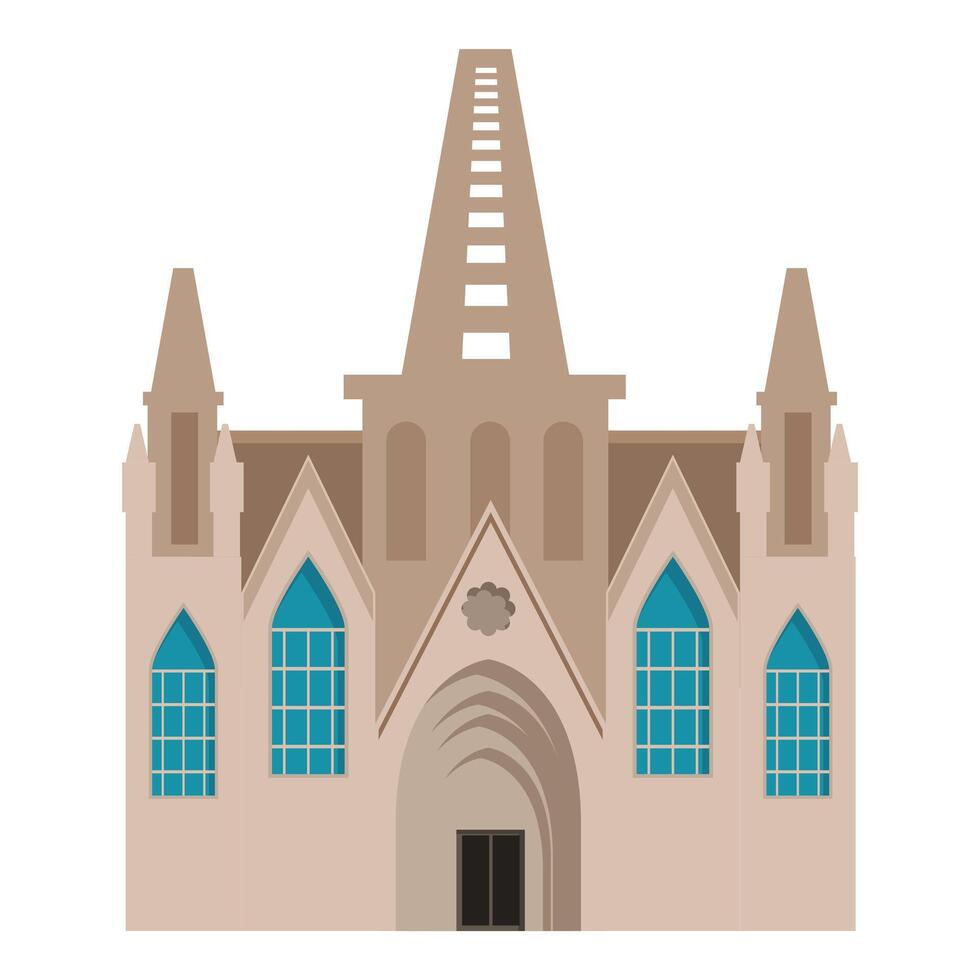 Majestic church building with tower and teal stained glass windows vector