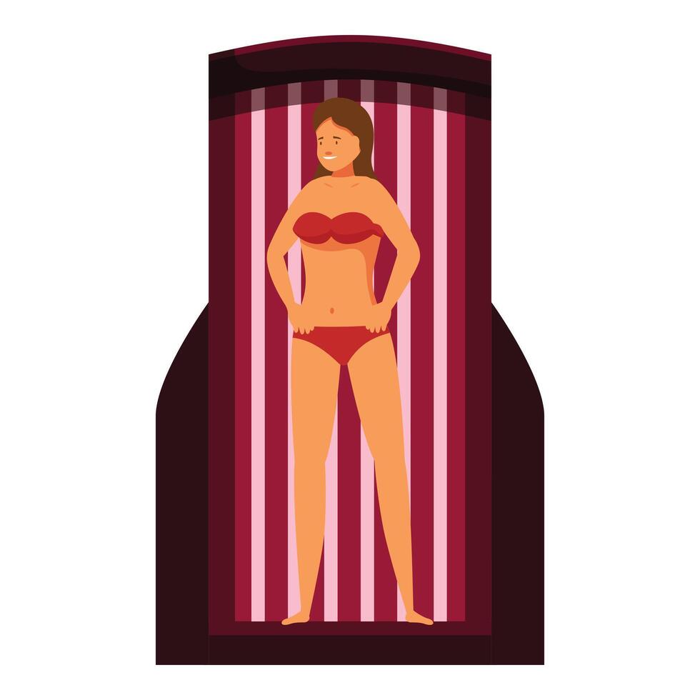 Woman tanning in a vertical solarium getting a perfect summer glow vector
