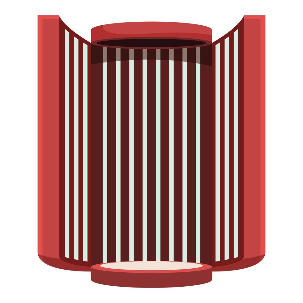 Vertical solarium exhibiting red and white stripes with circular podium vector