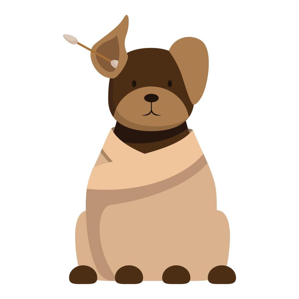 Sick dog wrapped in a blanket having its ear cleaned with a cotton swab vector