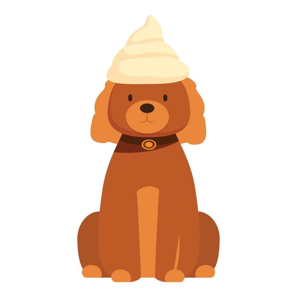 Brown dog wearing a whipped cream hat sitting and waiting patiently vector