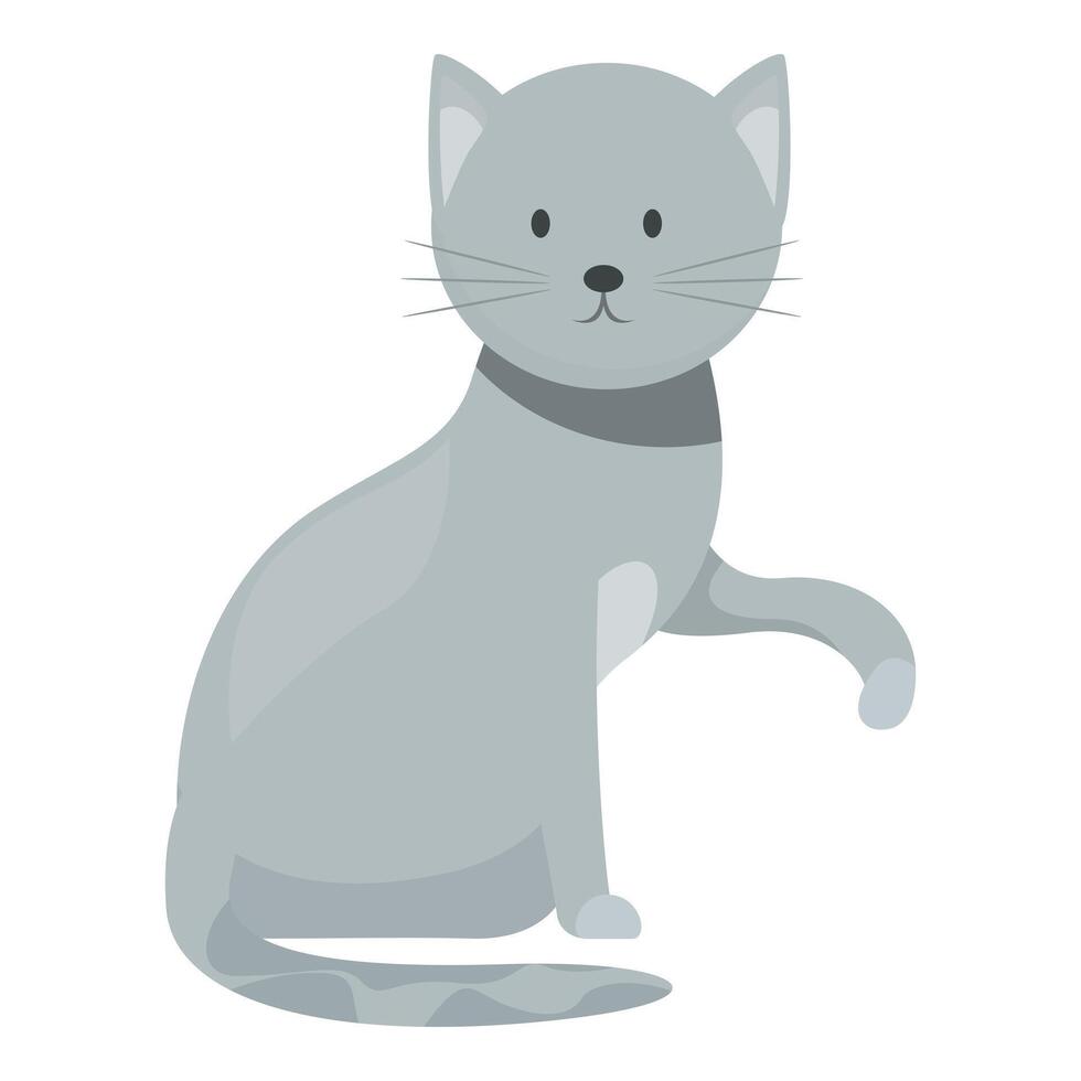 Cute gray cat sitting and lifting paw with collar vector