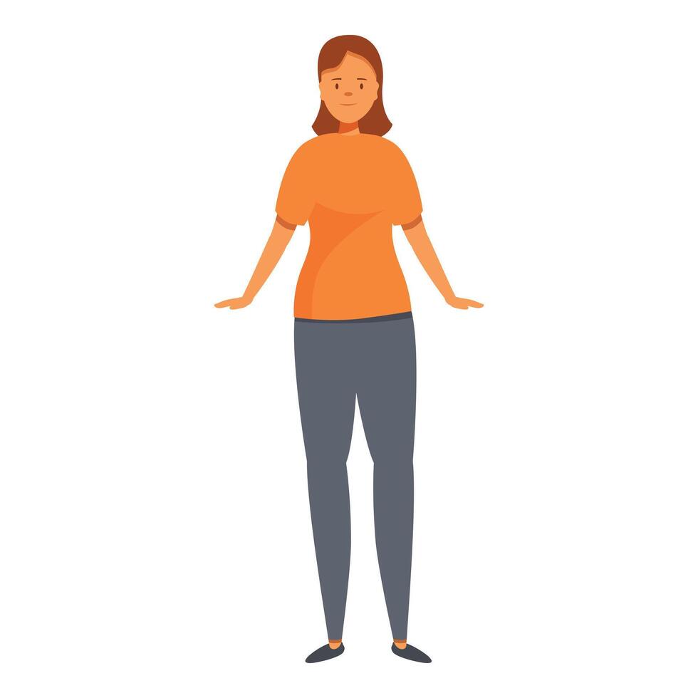 Smiling woman standing with open arms, showing welcoming and friendly gesture vector