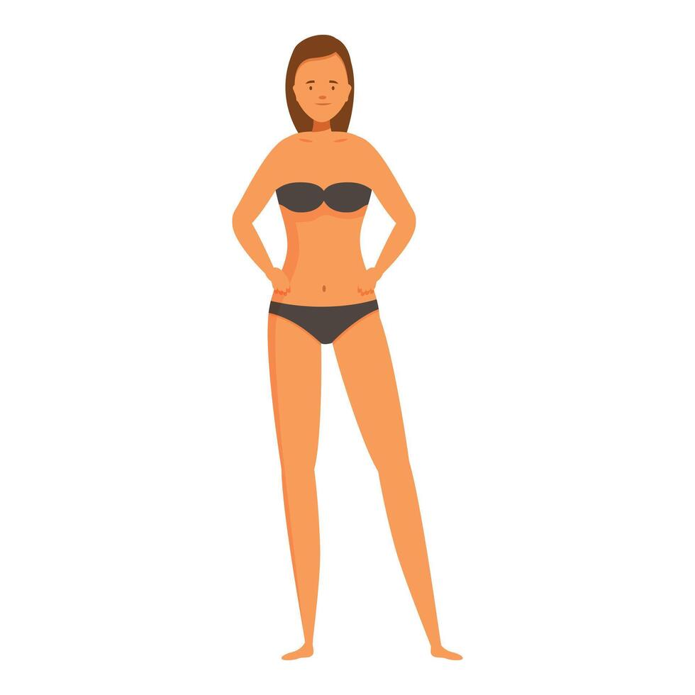 Confident young woman posing in black bikini, embracing body positivity and summer vibes vector
