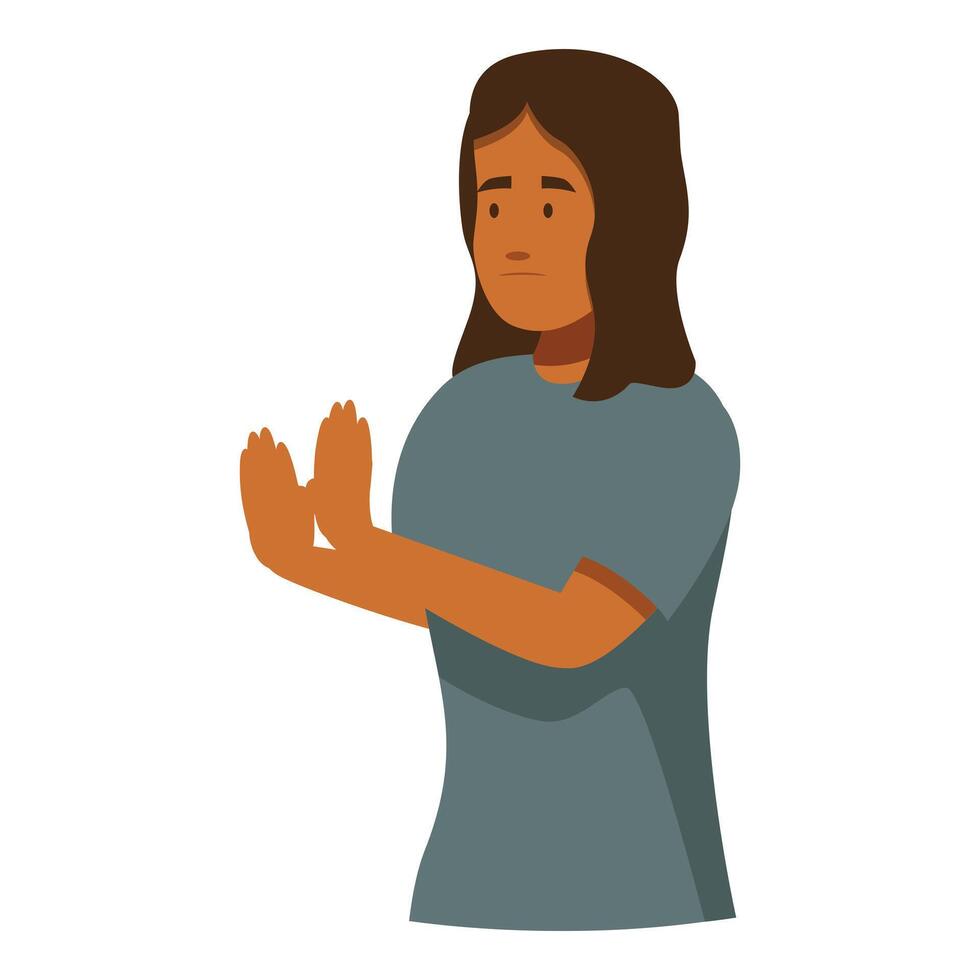 Young woman showing stop sign with her hands and a serious expression vector