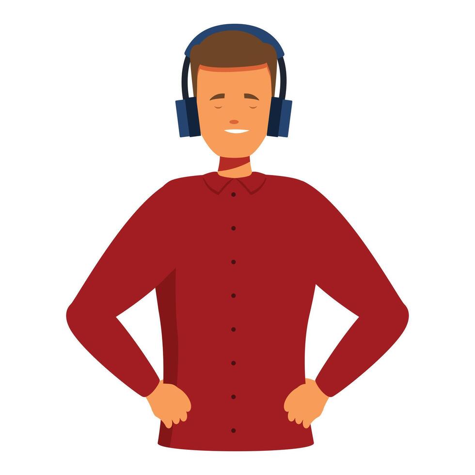 Young man listening to music with headphones and smiling, enjoying audio content vector