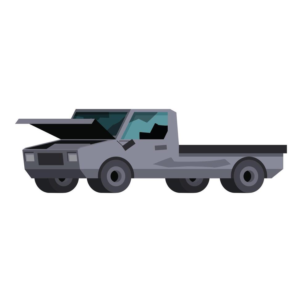 Broken down pickup truck with open hood needs repairing vector
