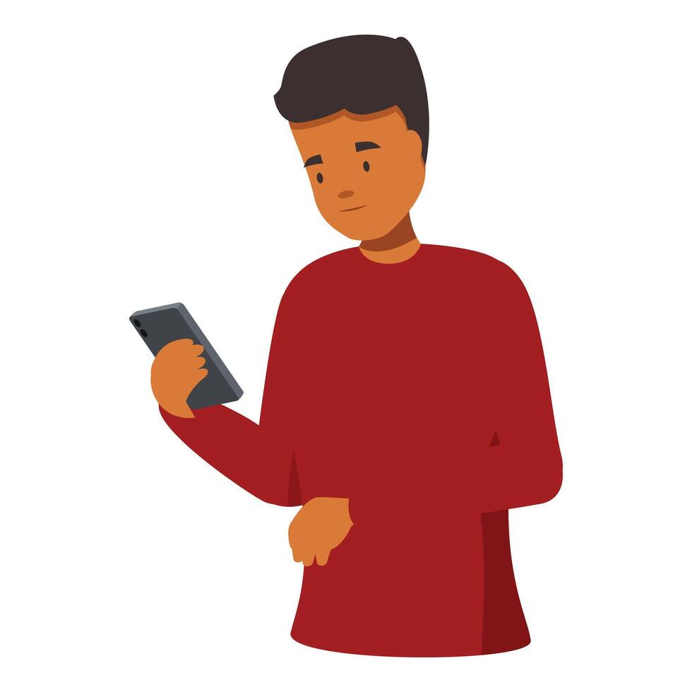 Person holding smartphone, reading news, scrolling social media vector
