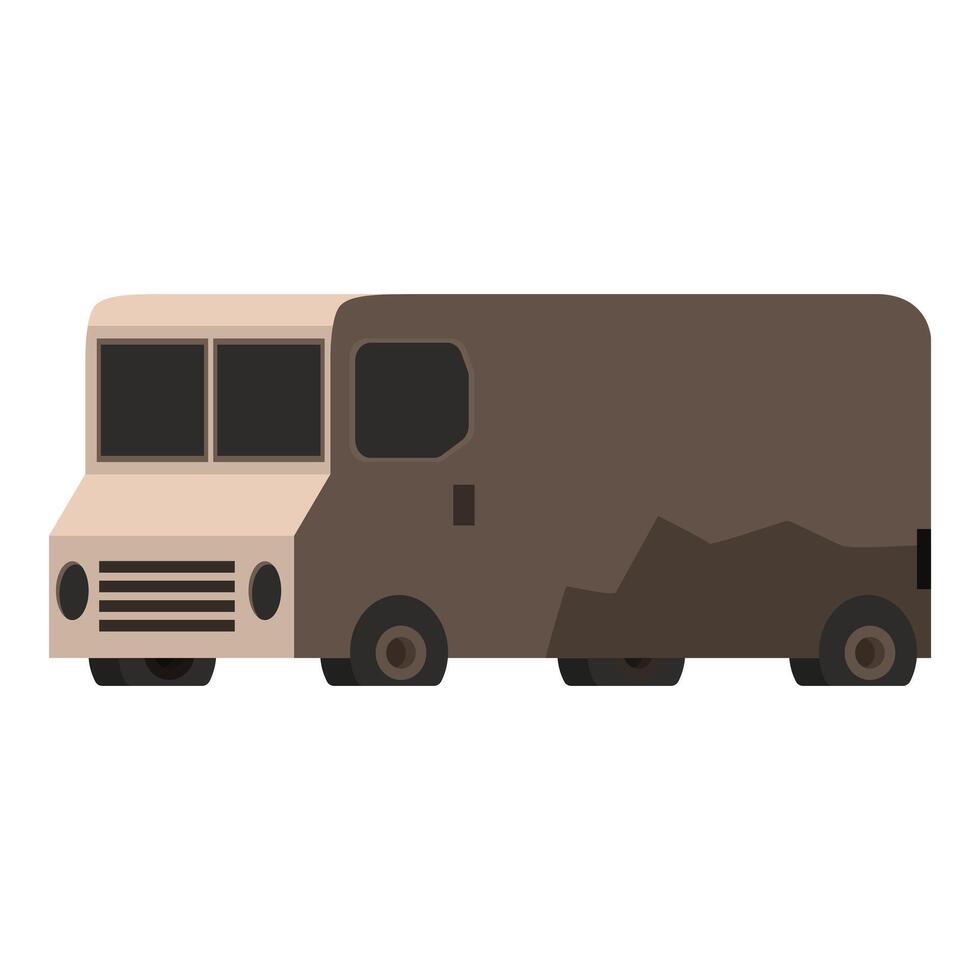 Old dirty delivery van with scratched paint on white background vector