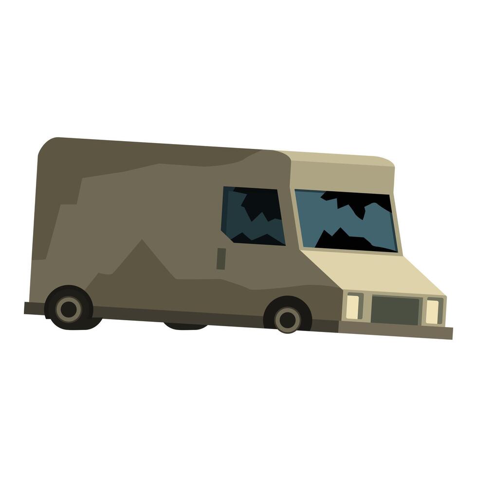 Abandoned dirty delivery van with broken windows representing urban decay vector