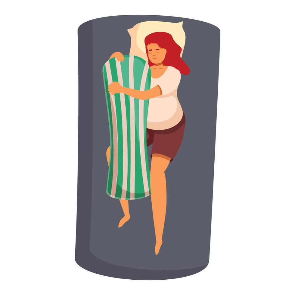 Woman sleeping and hugging pillow in bed, resting comfortably vector