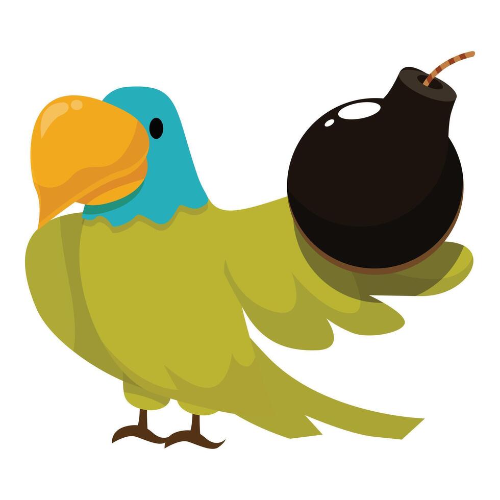 Green parrot carrying a round bomb on its back vector