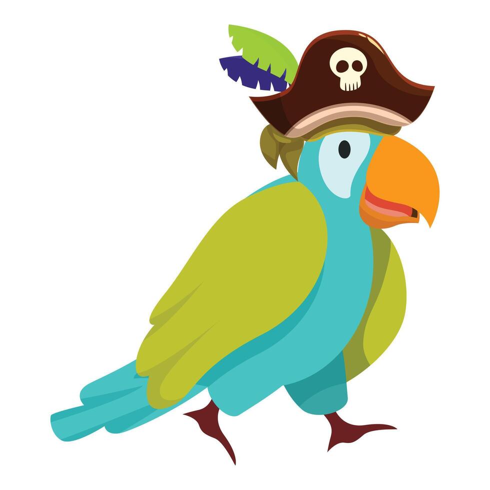 Cartoon parrot wearing pirate hat walking and smiling vector