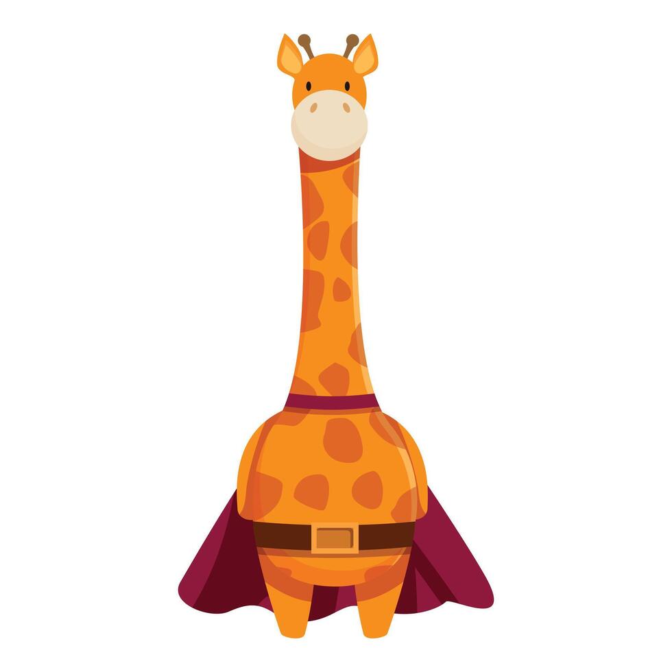 Superhero giraffe wearing red cape and brown belt standing tall vector