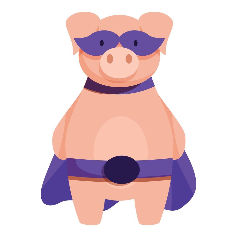 Superhero pig standing wearing mask and cape, powerful symbol of protection and courage vector