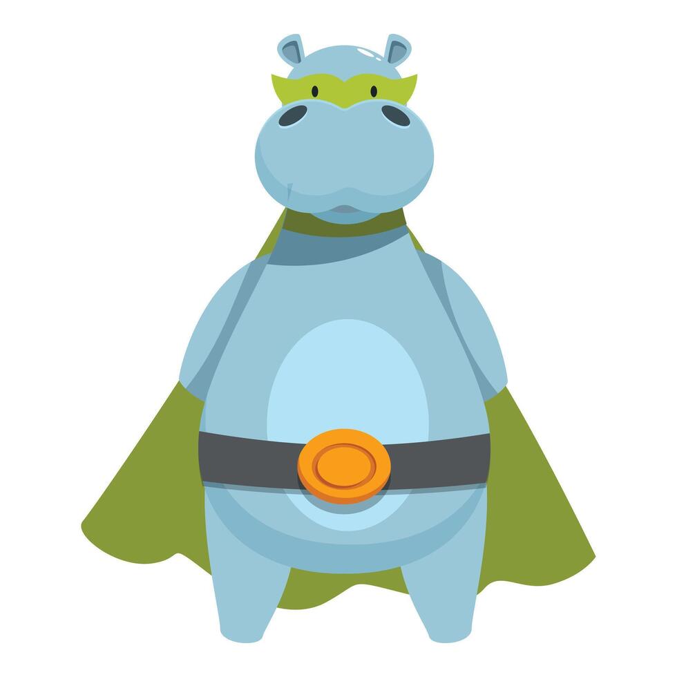 Superhero hippopotamus wearing green mask and cape standing up vector