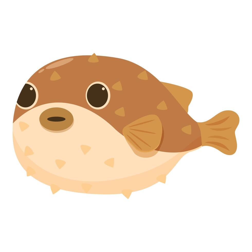 Pufferfish inflating its body as defense mechanism in cartoon style vector