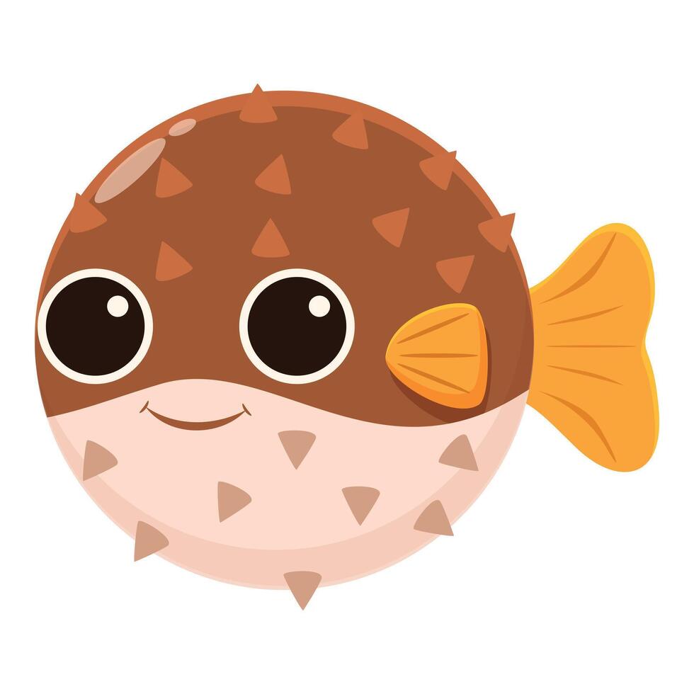 Cute pufferfish smiling and showing spikes in cartoon style vector