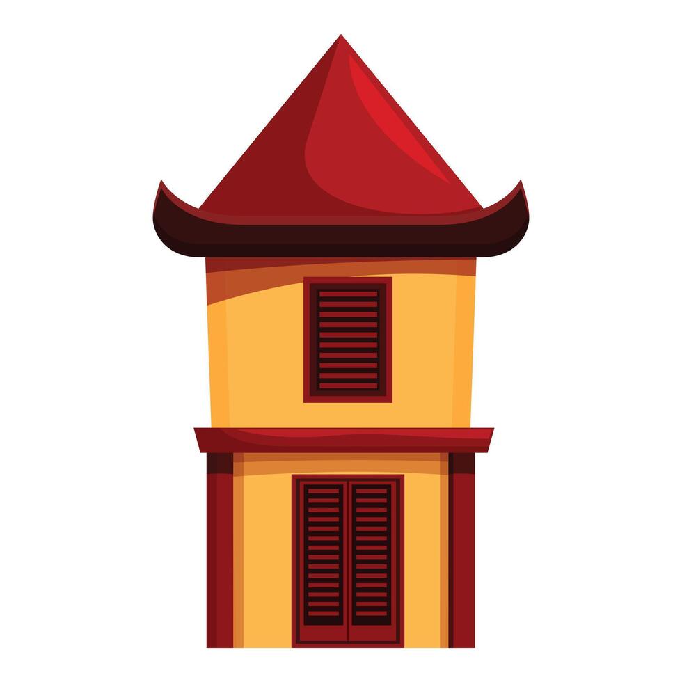 Traditional asian house with red roof and wooden shutters representing oriental architecture vector