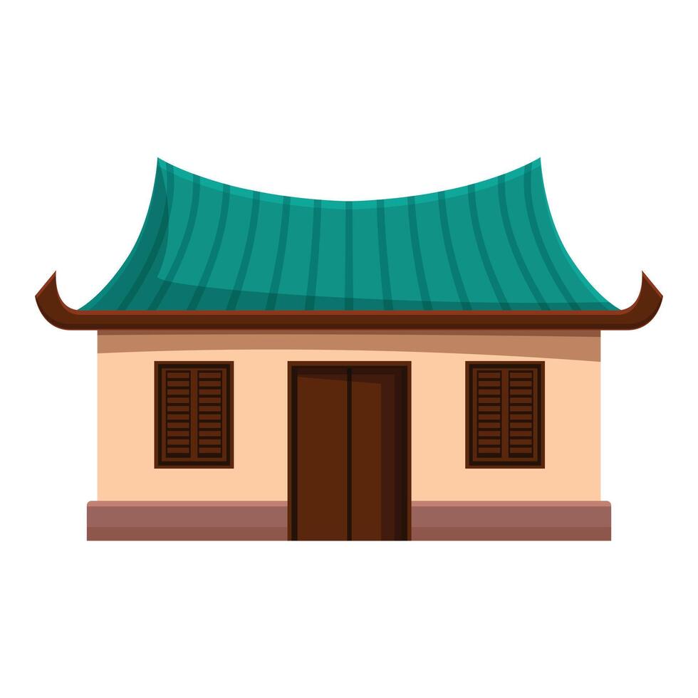 Traditional asian house with curved green tile roof and wooden door vector