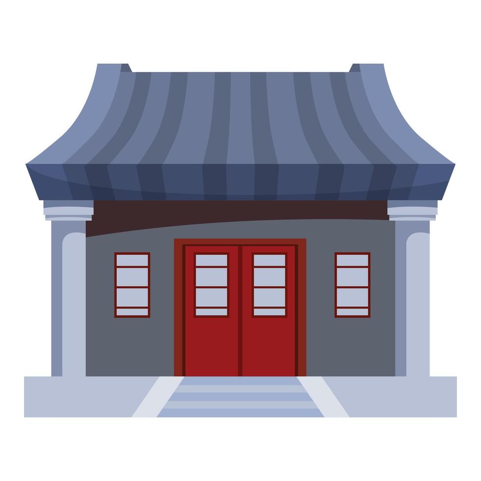 Traditional chinese house featuring red double doors and grey tiled roof vector