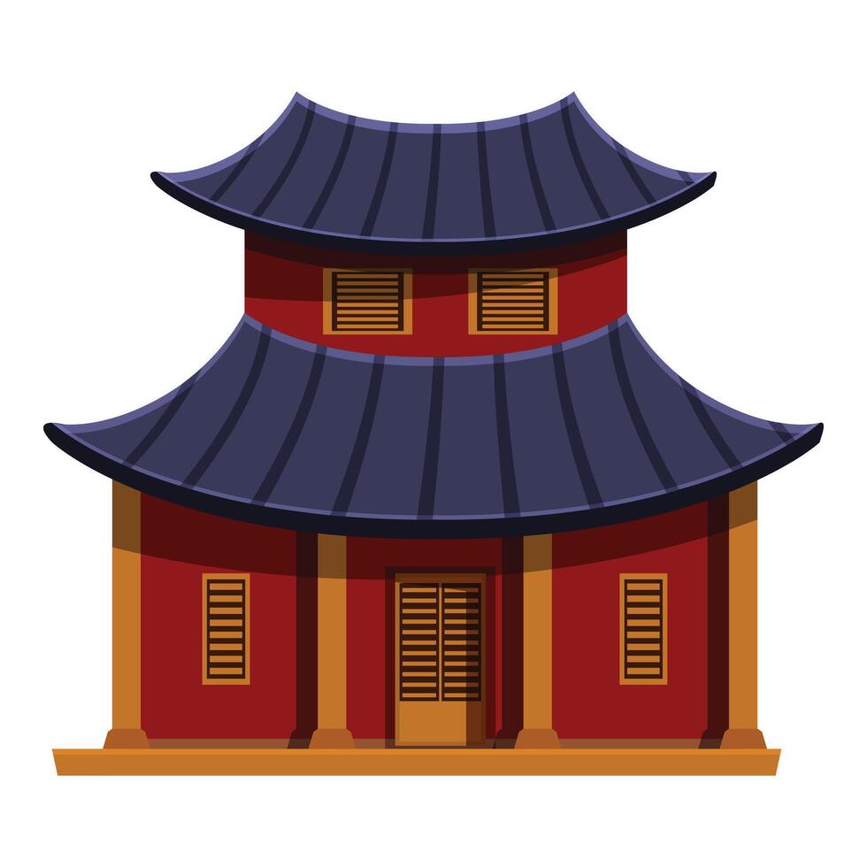 Traditional two story pagoda showing asian architecture with red walls and blue tile roof vector