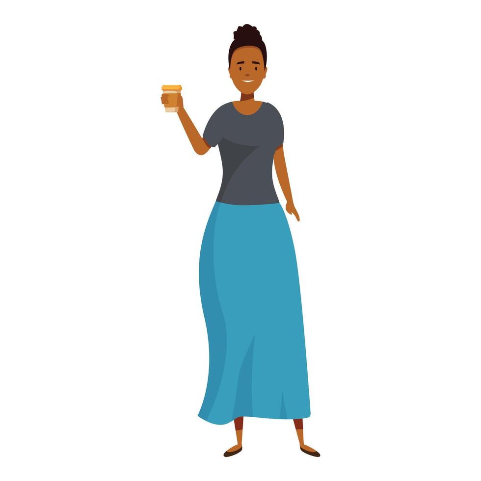 Cheerful woman enjoying a coffee break, holding a takeaway cup vector
