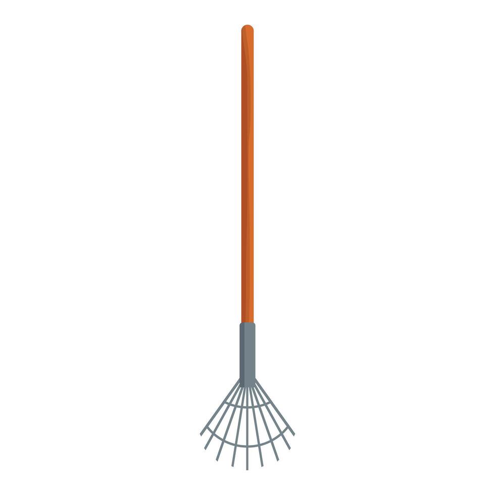 Gardening rake with wooden handle for gathering leaves and debris vector