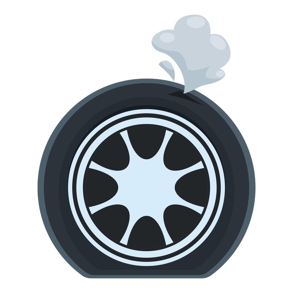 Smoking flat tire depicting car trouble and roadside assistance need vector