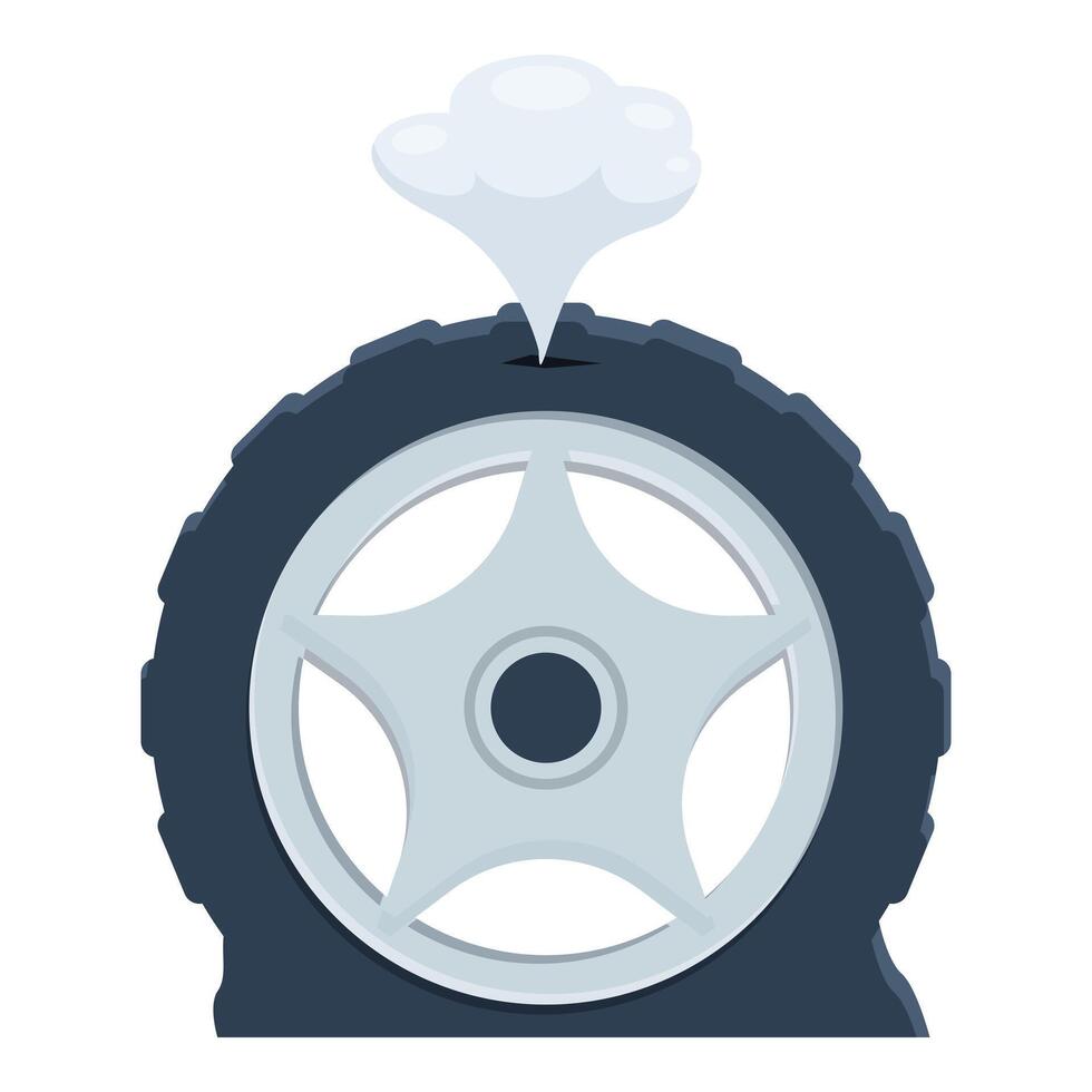 Flat tire losing air with smoke coming out from hole vector