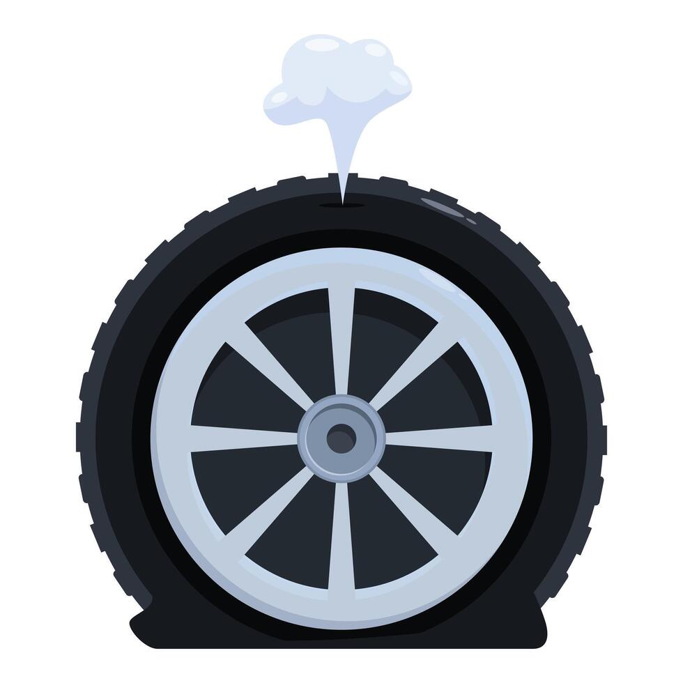 Flat tire emitting smoke and going down slowly after puncture vector