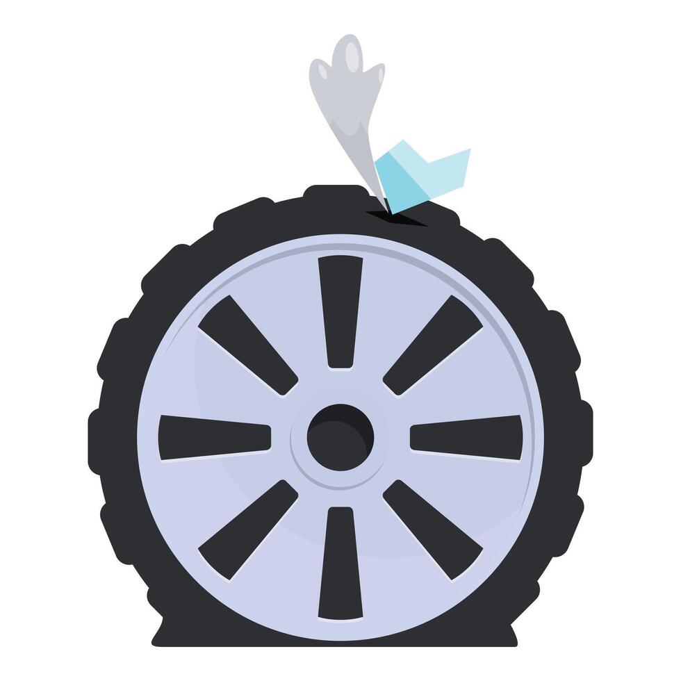 Punctured car tire losing air with shard of glass sticking out vector