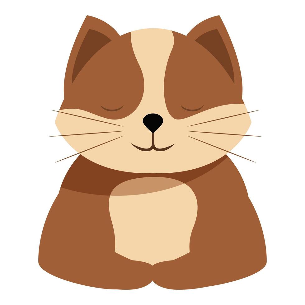 Cute brown cat relaxing with closed eyes, a cartoon illustration vector